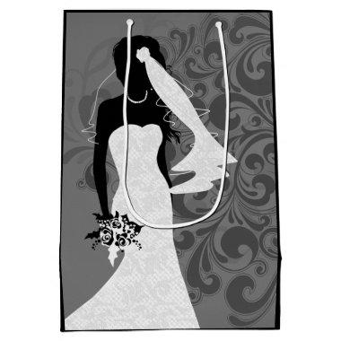 Black Bride Silhouette in White Wedding Dress Medium Gift Bag