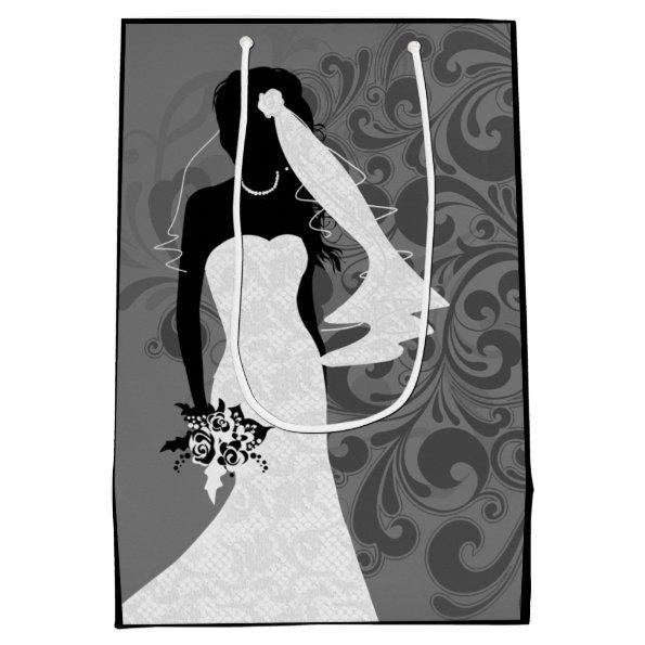 Black Bride Silhouette in White Wedding Dress Medium Gift Bag