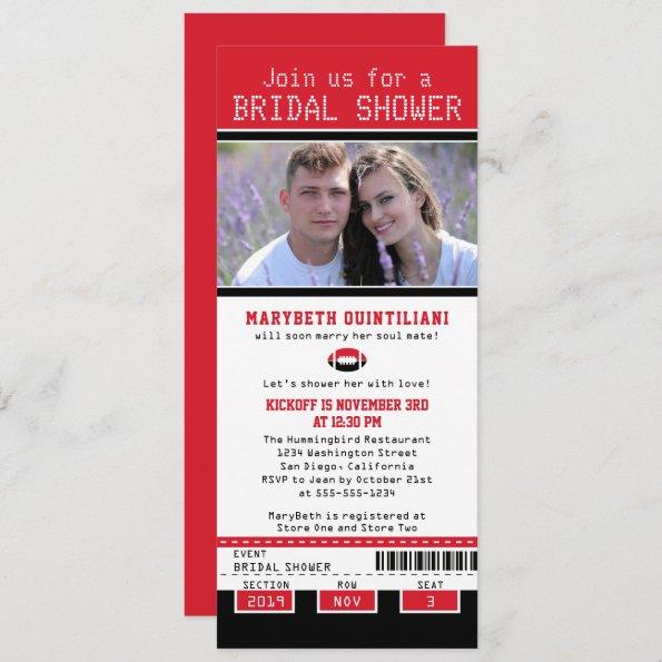 Black Bright Red Football Ticket Bridal Shower Invitations