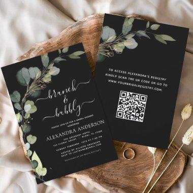 Black Brunch & Bubbly QR Code Eucalyptus