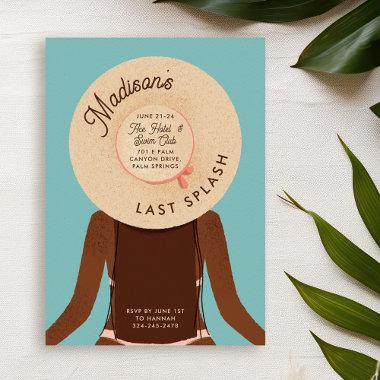 Black Brunette Bachelorette Weekend Pool Party Invitations