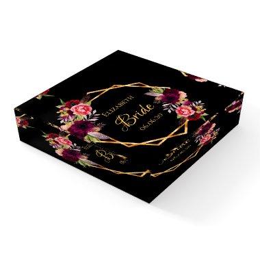 Black burgundy florals geometric wedding bride paperweight