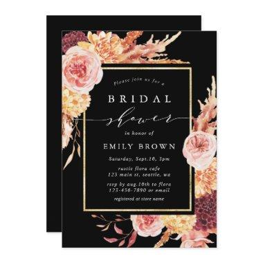 Black Burgundy Terracotta Floral Bridal Shower Invitations