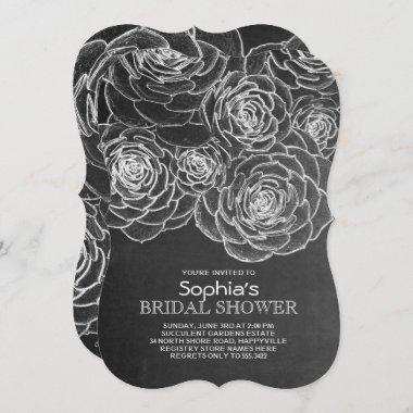 Black Chalkboard Succulents Shower Invitations