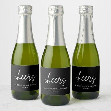 Black Cheers Minimalist Bridal Shower Sparkling Wine Label