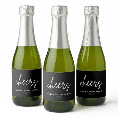 Black Cheers Minimalist Bridal Shower Sparkling Wine Label