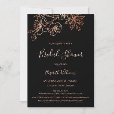 Black Copper Floral | Goth Wedding Bridal Shower Invitations