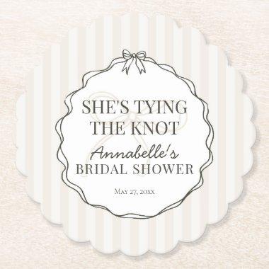 Black Coquette Bow Beige  Brunch Paper Coaster
