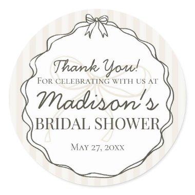 Black Coquette Bow Beige  Favor Classic Round Sticker