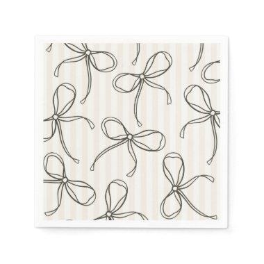 Black Coquette Bow Beige Striped Table Decor Napkins