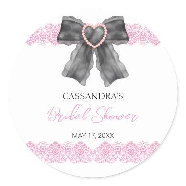Black Coquette Bow Pink Lace  Classic Round Sticker