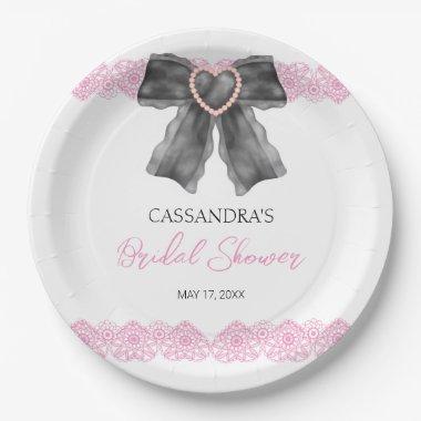 Black Coquette Bow Pink Lace  Paper Plates