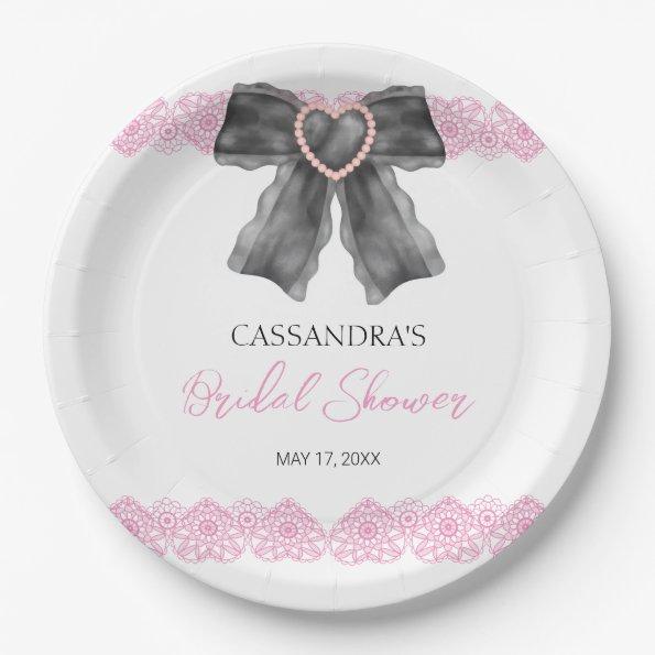 Black Coquette Bow Pink Lace  Paper Plates