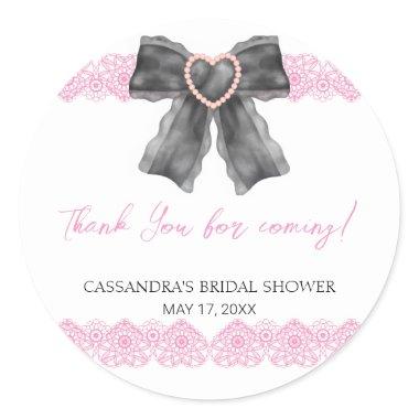 Black Coquette Bow Pink Lace  Thanks Classic Round Sticker