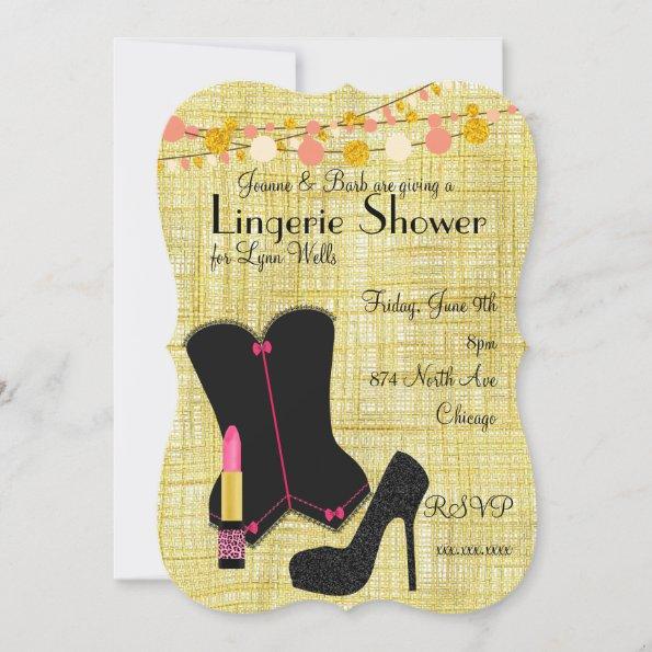 Black Corset Lingerie Party With Gold Invitations