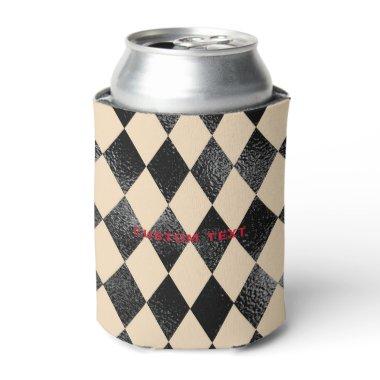 Black & Cream Diamond Pattern Whimsical Can Cooler