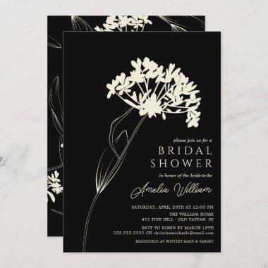 Black & Cream Modern Floral Bridal Shower Invitations