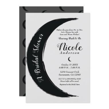 Black Crescent Dark Moon Celestial Bridal Shower Invitations