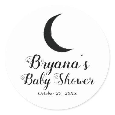 Black Crescent Moon Astrology Zodiac Baby Shower  Classic Round Sticker