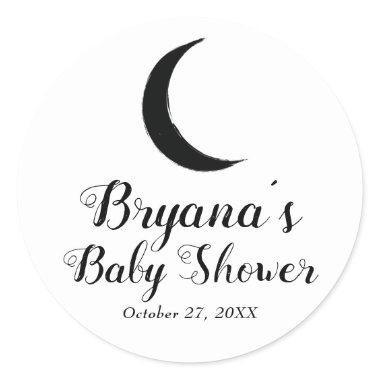 Black Crescent Moon Astrology Zodiac Baby Shower  Classic Round Sticker