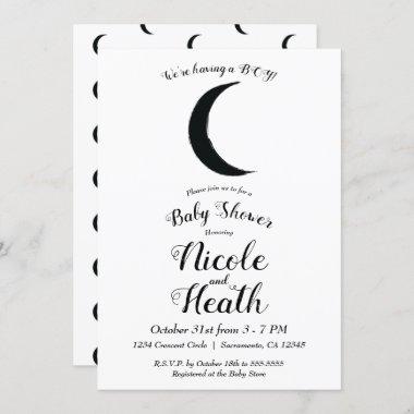 Black Crescent Moon Astrology Zodiac Baby Shower Invitations
