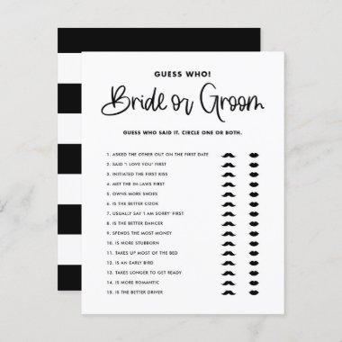 Black Cute Modern Calligraphy Bride or Groom Game Invitations