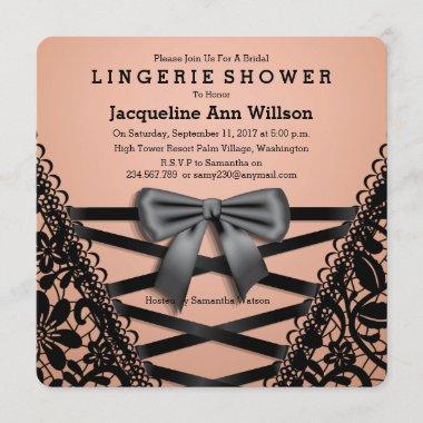 Black Damask Corset Lingerie Shower Announcement