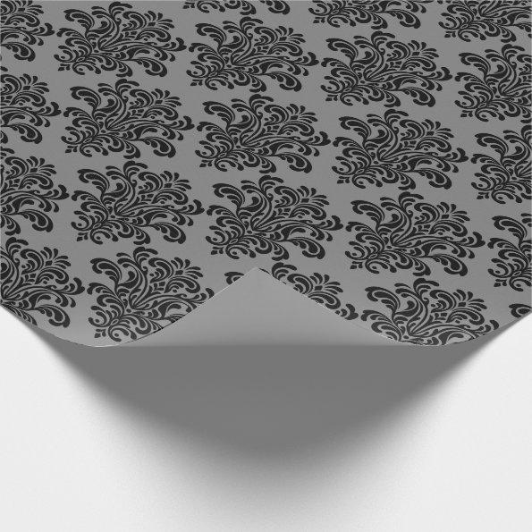 Black Damask on Gray Elegant Pattern Wrapping Paper