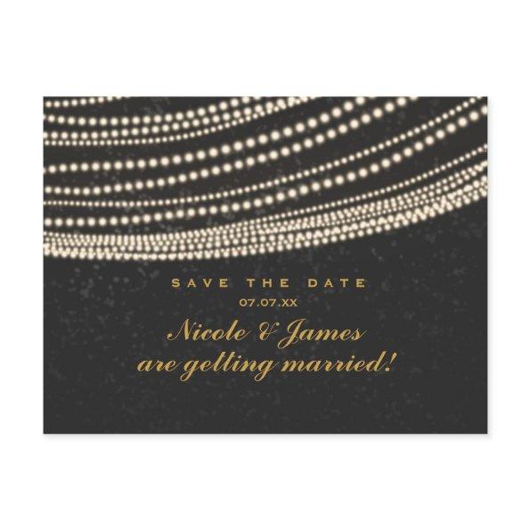 Black Dark Night Sky & String Lights Save The Date Announcement Post