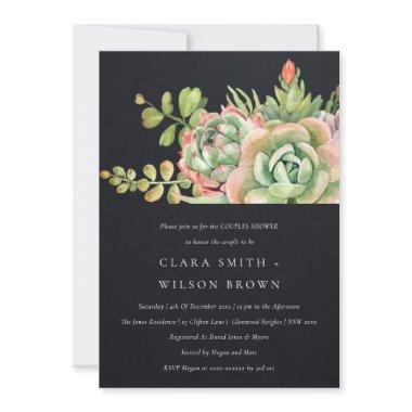 BLACK DESERT SUCCULENT CACTI FOLIAGE COUPLE SHOWER Invitations