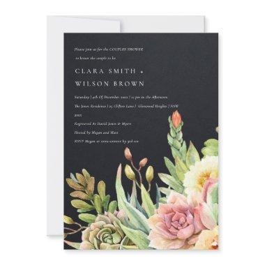 BLACK DESERT SUCCULENT CACTI FOLIAGE COUPLE SHOWER Invitations