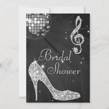 Black Disco Ball & Sparkle Heels Bridal Shower Invitations