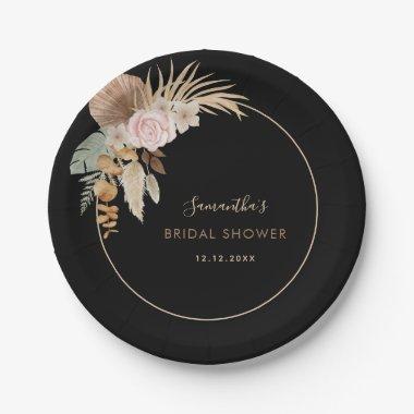 Black Dried Palm Leaf Pampas Grass Bridal Shower Paper Plates