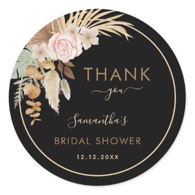Black Dried Pampas Grass Bridal Shower Thank You Classic Round Sticker