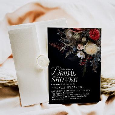 Black Elegant Boho Wildflower Bridal Shower Invitations