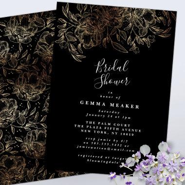 Black Elegant Botanical Bridal Shower Invitations