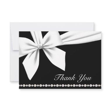 Black Elegant Bow & Pearls Fancy Thank You Invitations