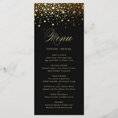 Black Elegant Faux Gold Foil Confetti Wedding Menu