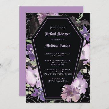 Black Elegant Gothic Floral Coffin Bridal Shower Invitations