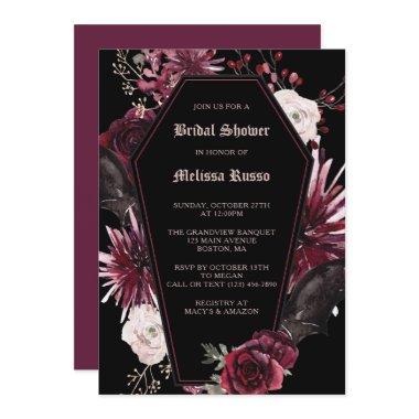 Black Elegant Gothic Rose Coffin Bridal Shower Invitations