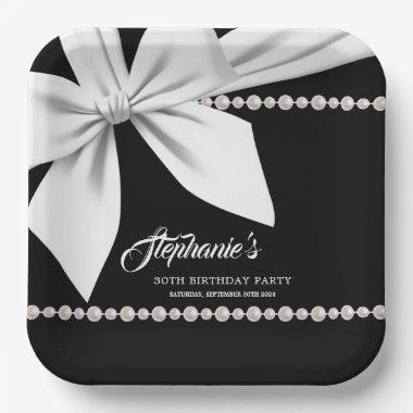 Black Elegant Tiffany Pearls Party Tableware Paper Plates
