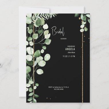 Black Eucalyptus Bridal Shower Invitations