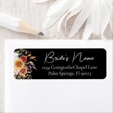 Black Fall Floral Bridal Return Address Label