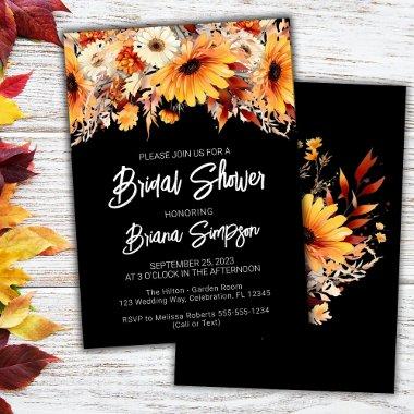 Black Fall Floral Bridal Shower Invitations
