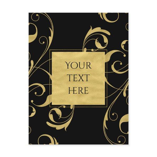 Black & Faux Gold Floral Swirl Elegant Wedding Post