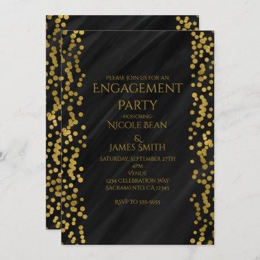 Black & Faux Gold Modern Glam Wedding Engagement Invitations