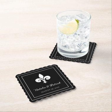 Black Fleur de Lis Wedding Paper Coasters