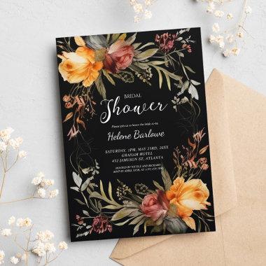 Black Floral Elegant Bridal Shower Invitations