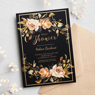 Black Floral Modern Bridal Shower Invitations