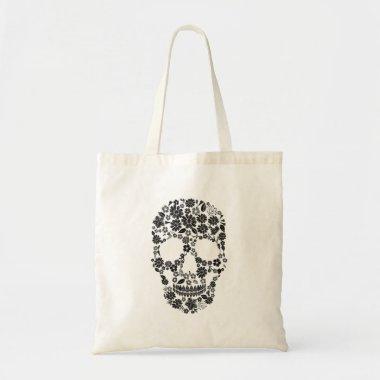 Black Floral Skull Tote Bag